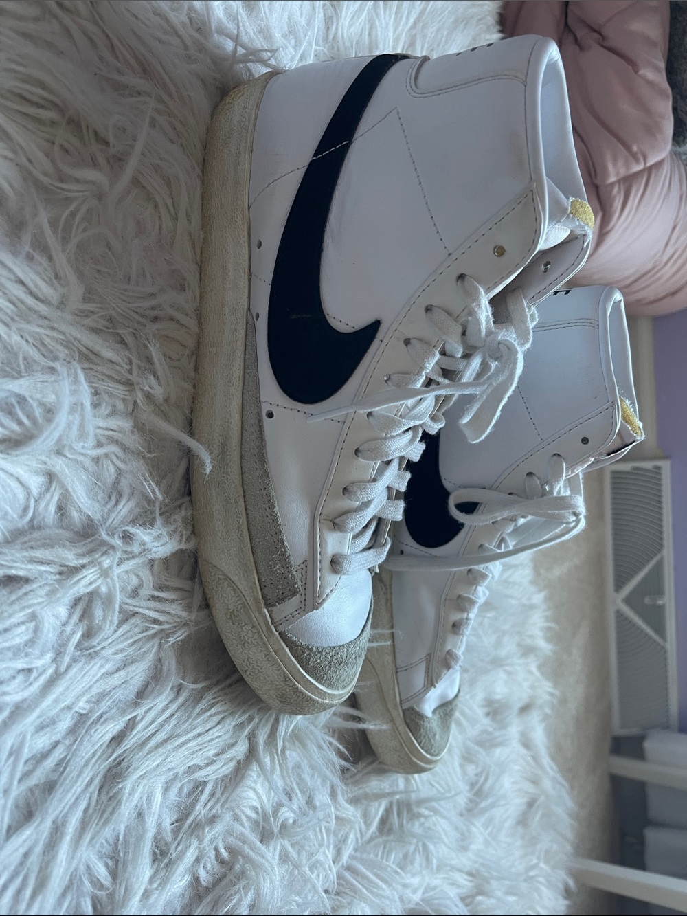 Nike High-Top Sneakers in White with Black Swoosh